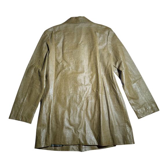 Vtg 1990s Chico's Olive Green Croc Embossed Button Up Collared Jacket 2.5 Sz L - Picture 2 of 3